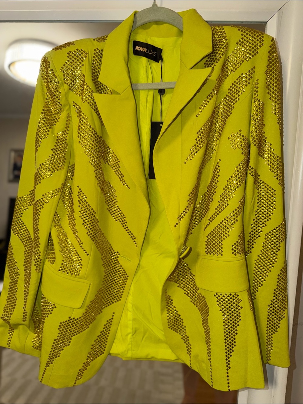 Fashion Nova Neon Lime Sequin-Embellished Blazer
